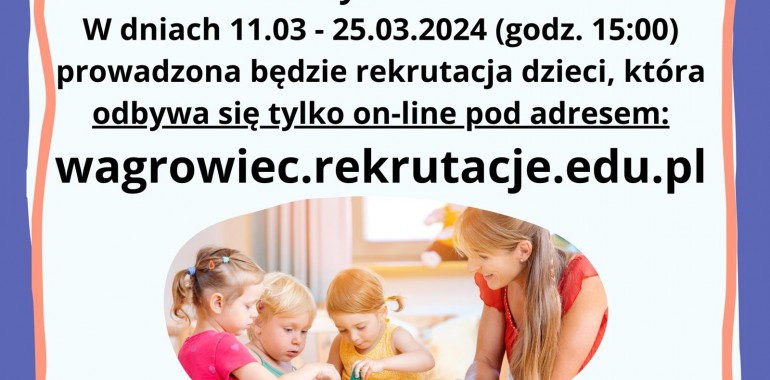 Zdjęcie z wydarzenia: 11.03.2024r. - rusza rekrutacja dzieci do Przedszkola - przedstawia grafikę informacyjną